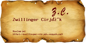Zwillinger Cirjék névjegykártya